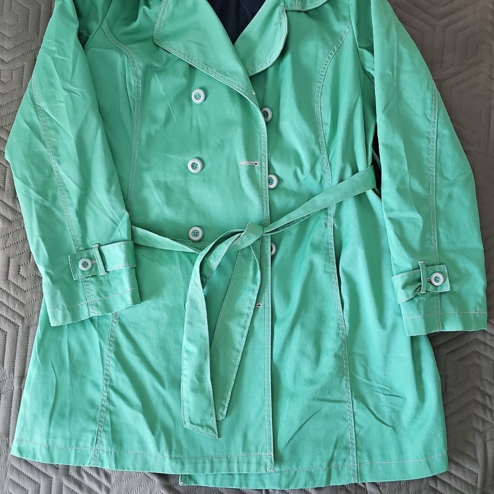 Merona Green Trench Coat with Belt and Notched Collar Size XXL